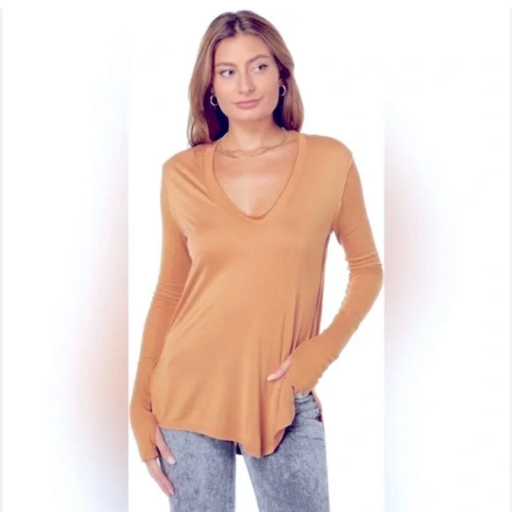 Free People We the Free Tee Size S‎ Gold Yellow Fresh and Clean Long Sleeve Soft